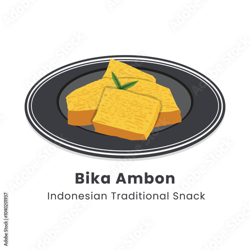 Hand drawn vector illustration of Bika Ambon Indonesian cake from Medan