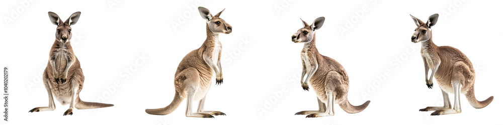 Adult kangaroo standing upright, showing its powerful legs and strong tail. isolated on transparency background Adult kangaroo standing upright, showing its powerful legs and strong tail. isolated on transparency background