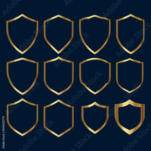 Outline golden security shield badge set generated Ai