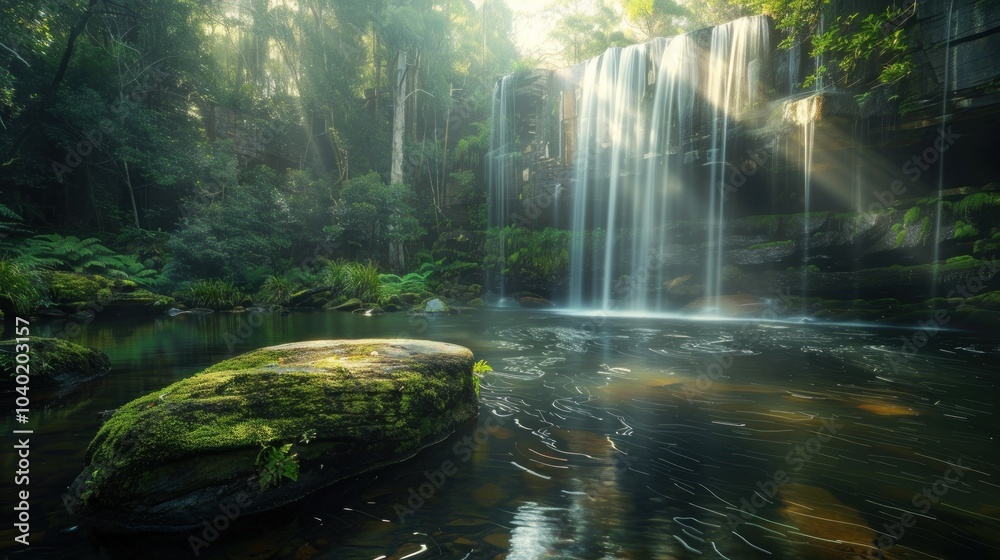 Obraz premium Waterfall in Lush Forest