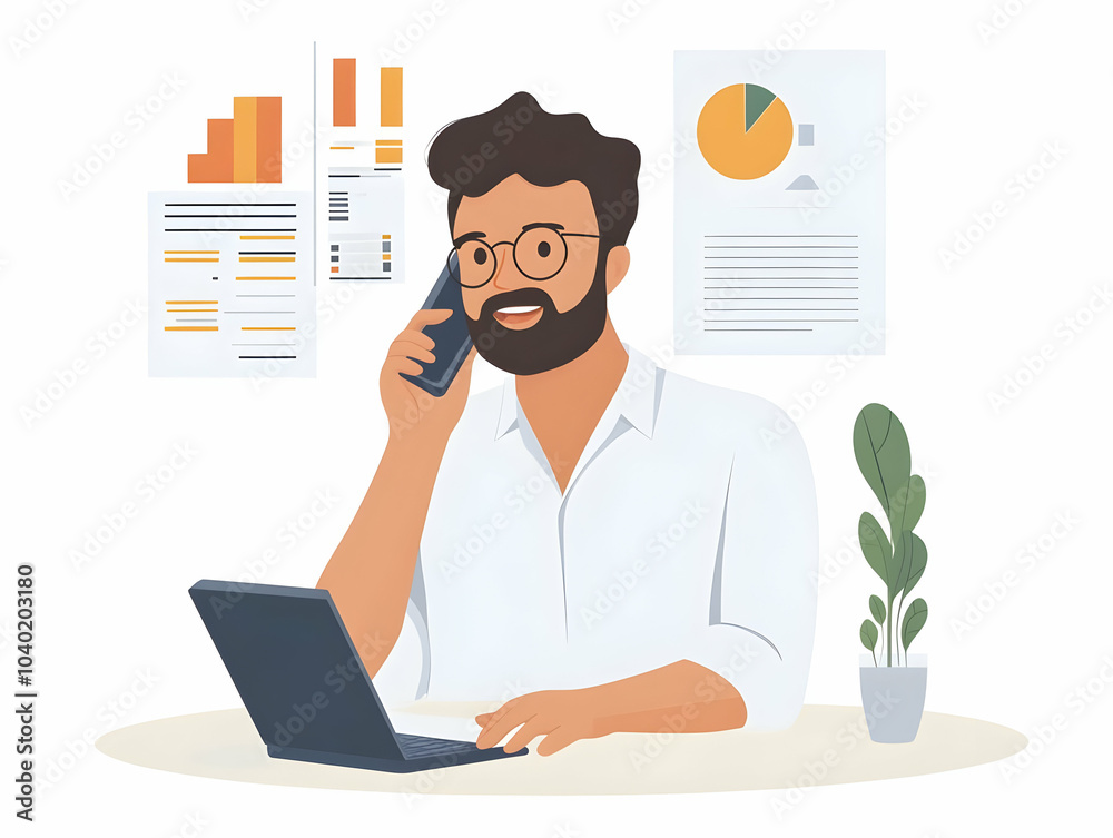 Flat Candid Business Leader Multi-tasking Phone Reports Illustration | Leadership Responsibility Decision Making Smart Business Vector Art | Capturing Business Environment Balance Tasks Flat Candid Business Leader Multi-tasking Phone Reports Illustration | Leadership Responsibility Decision Making Smart Business Vector Art | Capturing Business Environment Balance Tasks