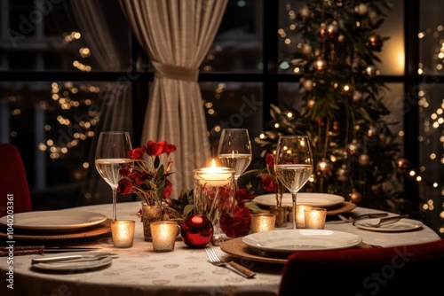 Christmas dinner table furniture lighting.