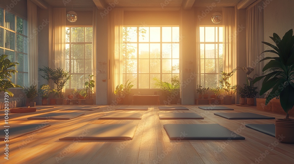 Fototapeta premium Peaceful Yoga Practice in a Sunlit Studio: Find Inner Harmony with this Serene Image