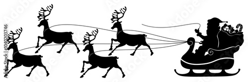 santa claus silhouette in sleigh with reindeers christmas