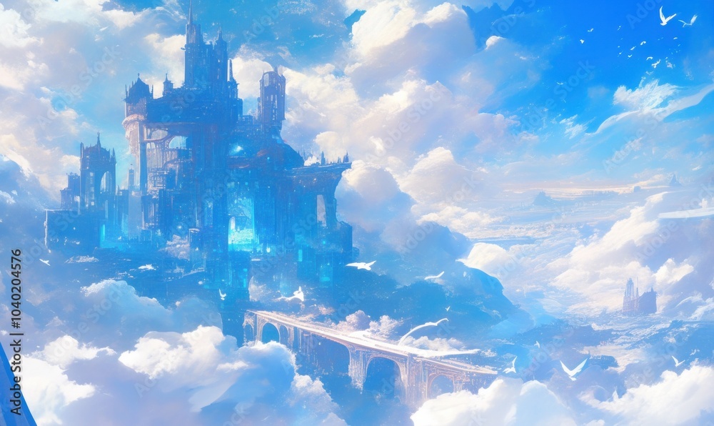 Majestic Sky Castle Amidst Fluffy Clouds Majestic Sky Castle Amidst Fluffy Clouds