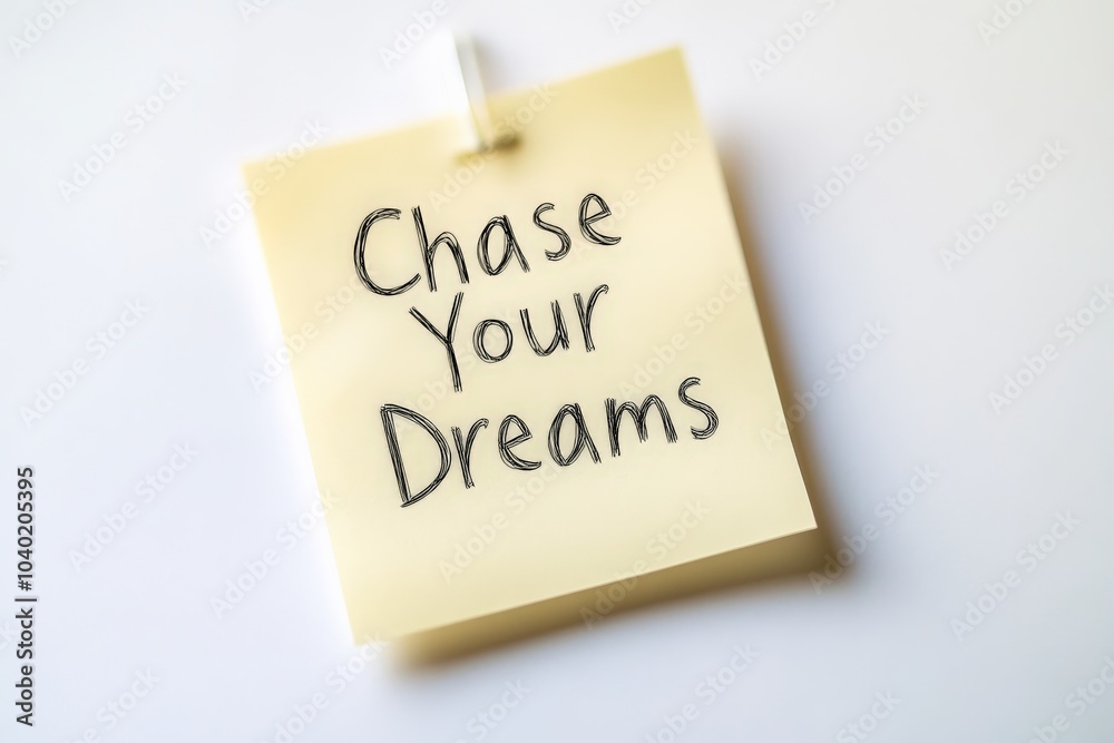 A yellow sticky note features the motivational phrase 'Chase Your Dreams' written in a playful and inspirational style, emphasizing the power of dreams and aspirations. A yellow sticky note features the motivational phrase 'Chase Your Dreams' written in a playful and inspirational style, emphasizing the power of dreams and aspirations.