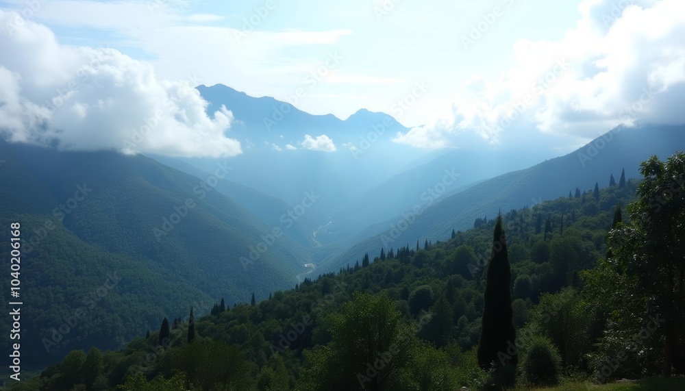 Fototapeta premium Enchanting mountain valley under a cloudy sky