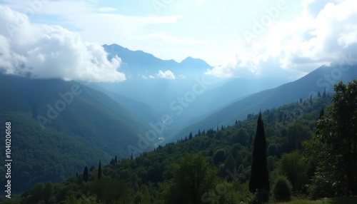  Enchanting mountain valley under a cloudy sky