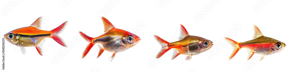 Obraz premium Colorful Serpae Tetra with its vibrant red body and active swimming patterns. isolated on transparency background
