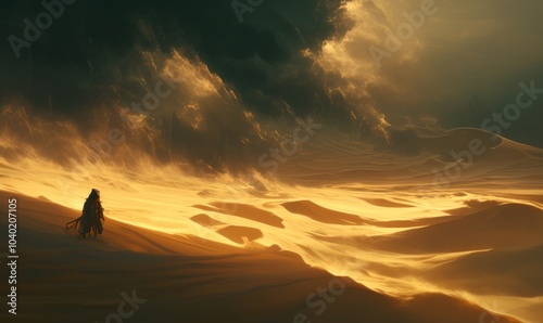 Surreal Desert Storm with Lone Traveler