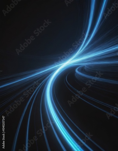 Blue light streak, fiber optic, speed line, futuristic background for 5g or 6g technology wireless data transmission, high-speed internet in abstract 