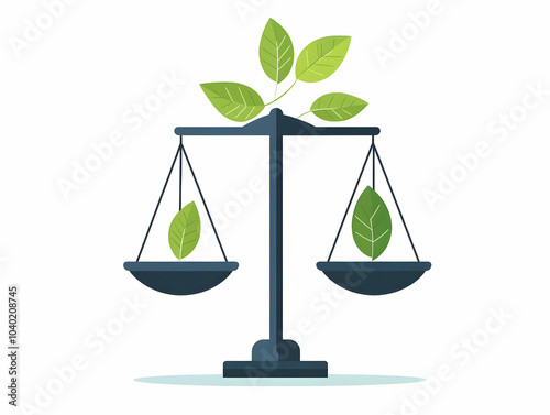 Flat Scale Leaf Icon Vector Graphic Balancing Environmental Concerns ESG Negotiations Infographic Isolated White Background Straight On View Simple Flat Illustration Smart Business photo