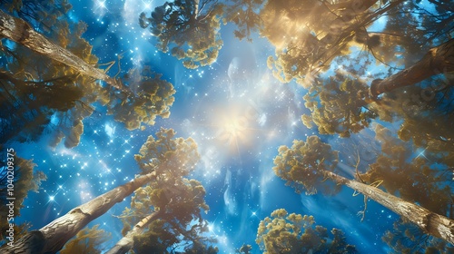 A serene view of a forest canopy under a starry sky, evoking a sense of wonder.