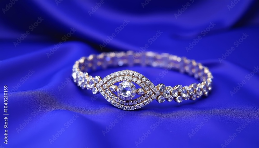 Fototapeta premium Elegance in Blue A sparkling bracelet on a royal blue backdrop