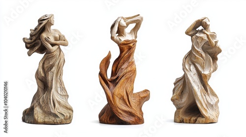 Elegant wooden sculptures of graceful figures