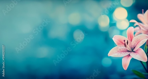 Beautiful lily flower with a bokeh background, copy space for text, banner design, blurred background, pastel colors, delicate, soft light, dreamy atmosphere