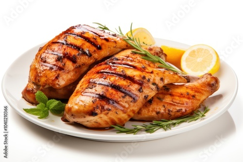 Grilled chicken lemon fruit meat.