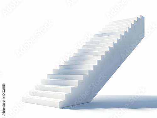 Flat Ascending White Staircase Concept Wide Shot Symbolizing Personal Growth Progress Isolated White Background Simple Vector Illustration for Smart Business Tone Visuals