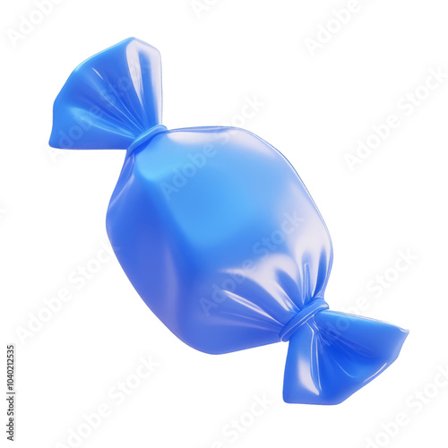 blue candy wrapped 3d render icon isolated on transparent background cutout