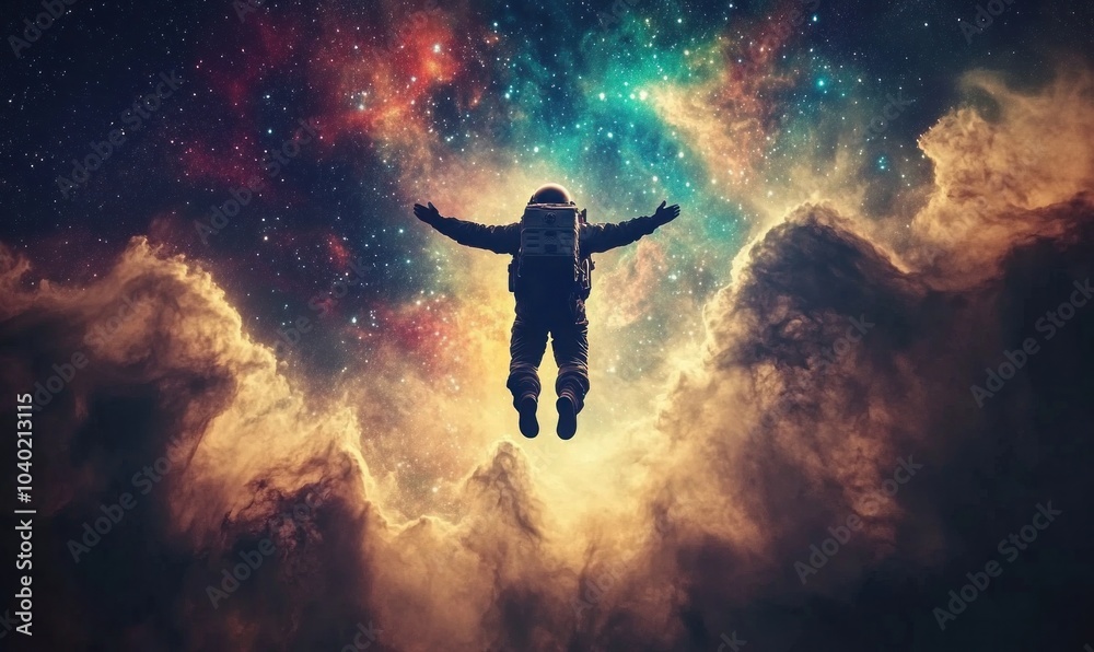 Astronaut Floating in Cosmic Space Adventure Scene Astronaut Floating in Cosmic Space Adventure Scene