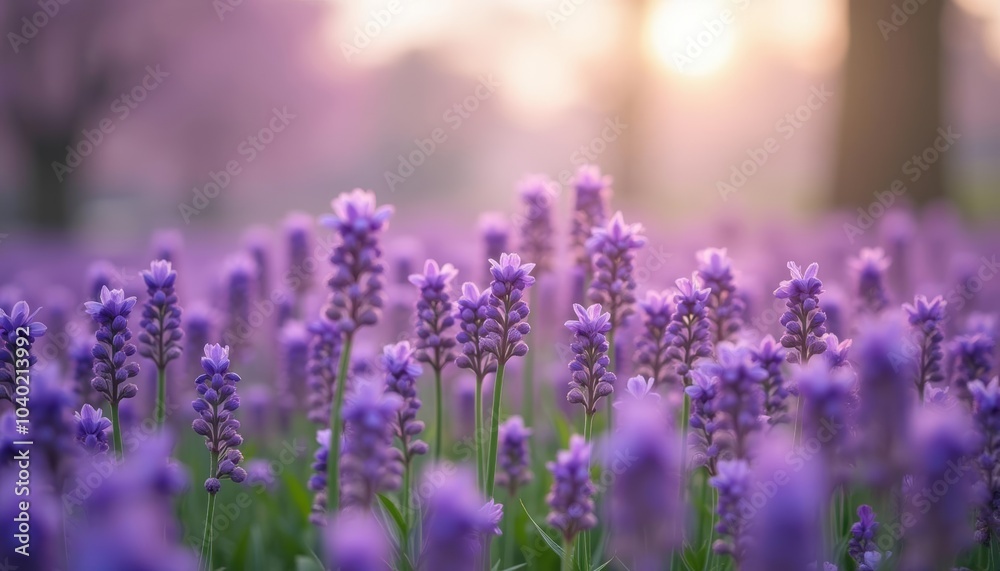 Fototapeta premium Blooming with beauty A field of lavender at sunrise