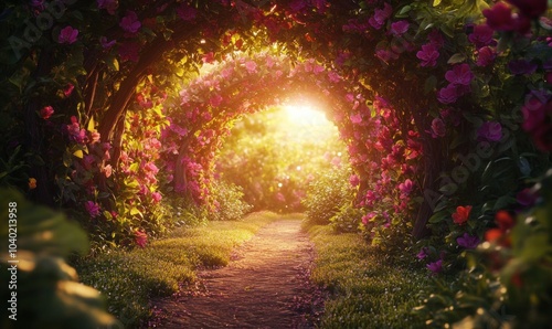 Enchanting Floral Pathway at Sunset