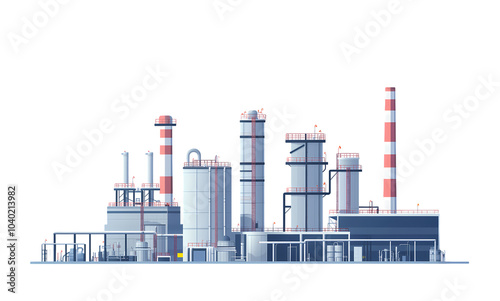 Gas powers plant, Powerhouses for Electric Energy Generation, flat design vector illustration isolated on transparent background. PNG file, cut out