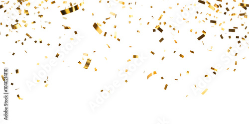 Golden confetti falling down isolated on transparent background. PNG file, cut out