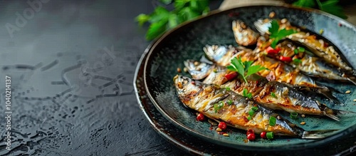 Japanese dish Preserved baby sardines seasoned with sansho pepper great for appetizers with a copy space image photo