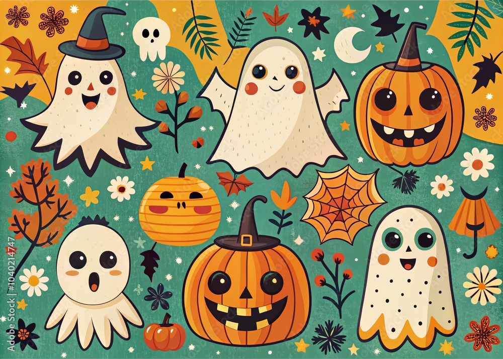 Retro Groovy Halloween Cards with Cartoon Ghosts for Urban Exploration Photography Retro Groovy Halloween Cards with Cartoon Ghosts for Urban Exploration Photography