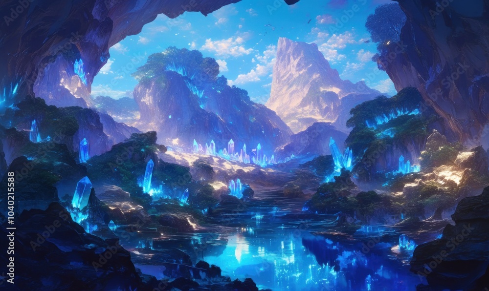 Fototapeta premium Enchanting Crystal Cave Landscape with Luminous Glow