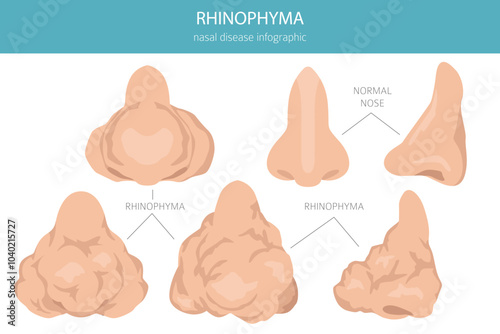 Rhinophyma. Nasal diseases. Medical infographic design. Vector illustration