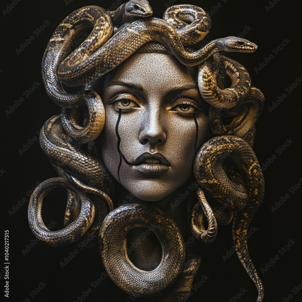 Fototapeta premium Medusa with snakes forming her striking hairpiece