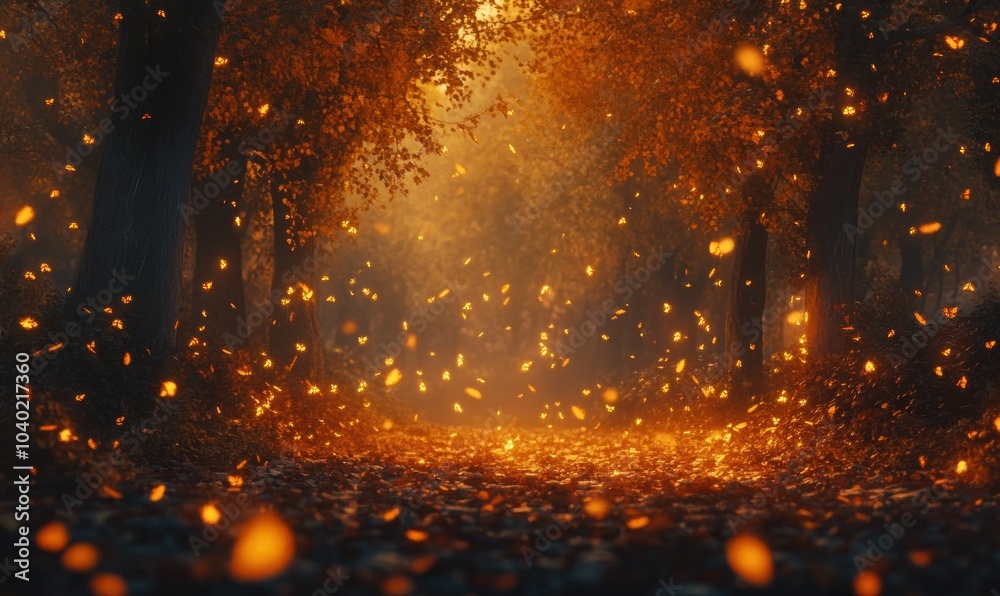 Enchanted Forest with Glowing Autumn Leaves Enchanted Forest with Glowing Autumn Leaves