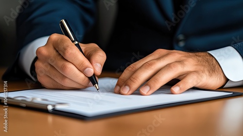 Businessman Signing Document in Smart Suit