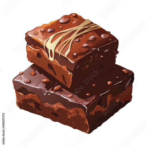 Watercolor Chocolate Brownies Rich, Fudgy Dessert Illustration with Texture on White Background.