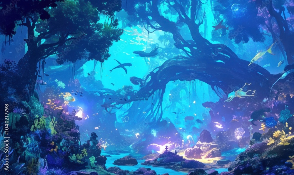 Fototapeta premium Enchanted Underwater Forest with Marine Life
