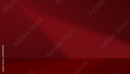 Christmas Background,Red wall interior studio room with light, shadow window on podium floor display for Valentine product placement on website.Chinese New Year 2025 banner
