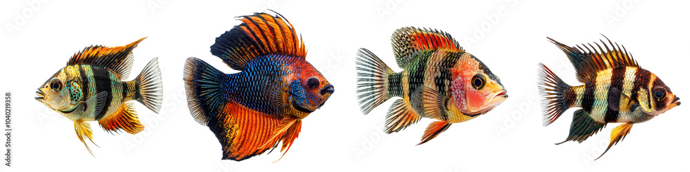 Fototapeta premium Butterfly Cichlid showcasing its striking colors and unique body shape. isolated on transparency background