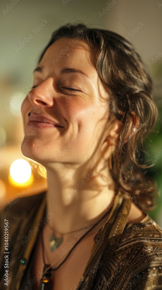 A woman with long hair is smiling and looking at the camera A woman with long hair is smiling and looking at the camera