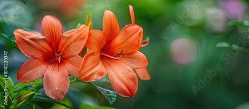 Flower of Seemannia sylvatica showcasing vibrant reddish orange hues against a garden backdrop perfect for a copy space image photo