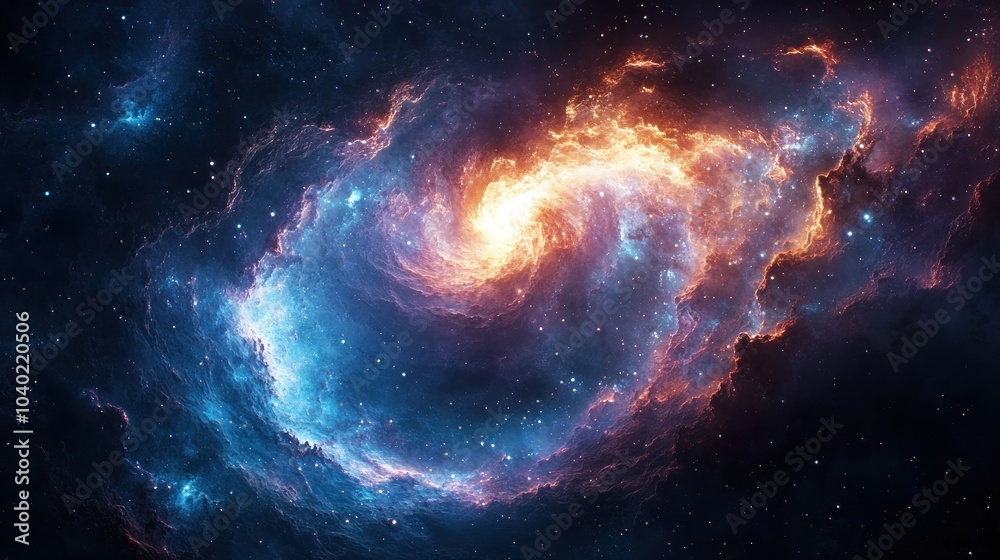 Vivid Cosmic Nebula Swirling in Blue and Orange Vivid Cosmic Nebula Swirling in Blue and Orange
