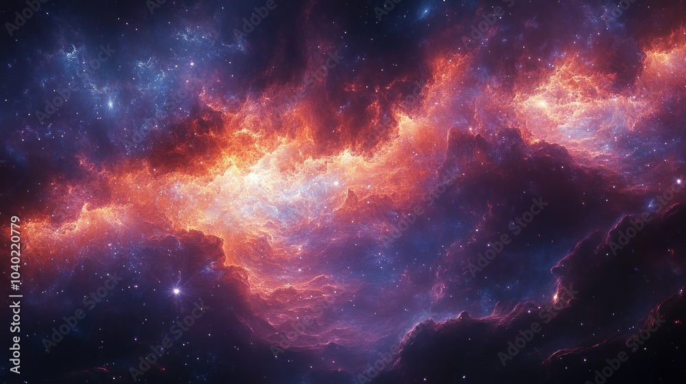 Obraz premium Fiery galactic clouds and stardust in deep space.