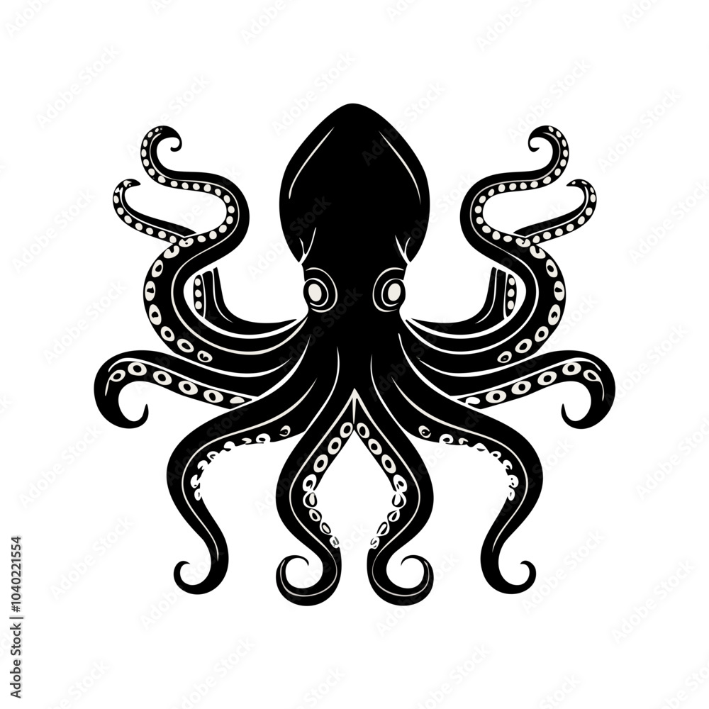 Black and white octopus, silhouette on a white background Black and white octopus, silhouette on a white background
