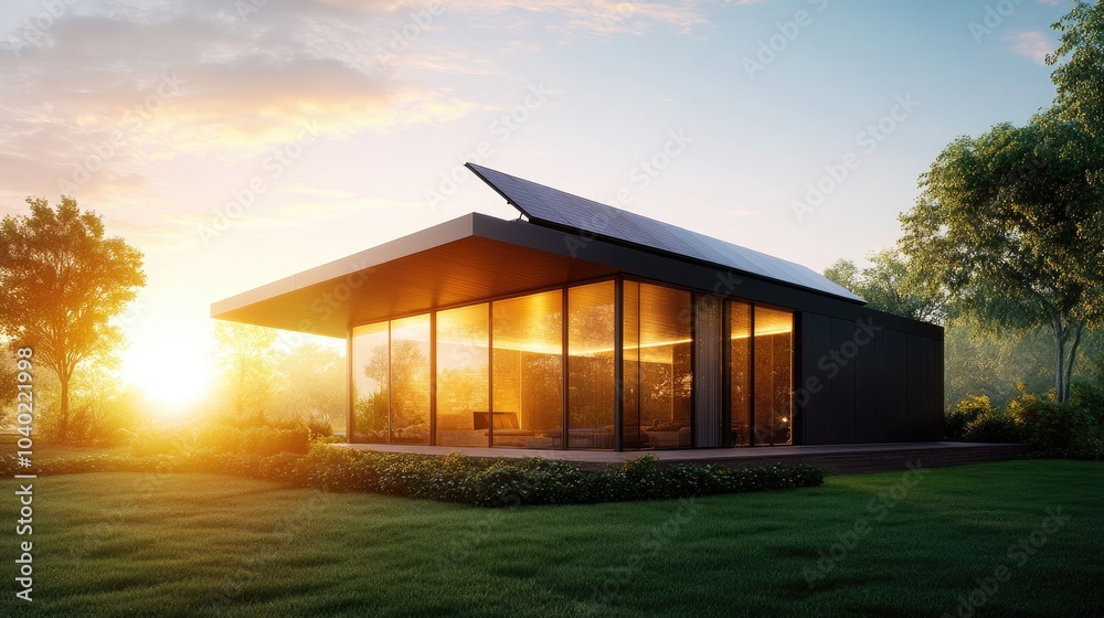 Fototapeta premium Modern Eco-Friendly House with Solar Panels