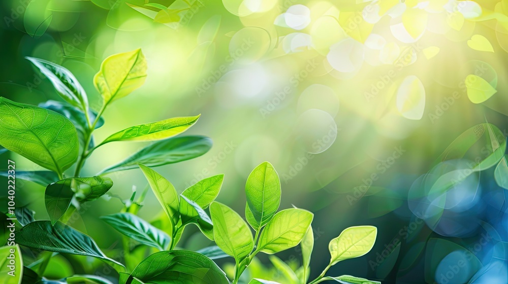 Fresh green leaves bathed in sunlight, a symbol of rejuvenation and growth Fresh green leaves bathed in sunlight, a symbol of rejuvenation and growth