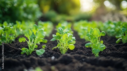 Close-Up View of Young Plant Sprouts in a Garden