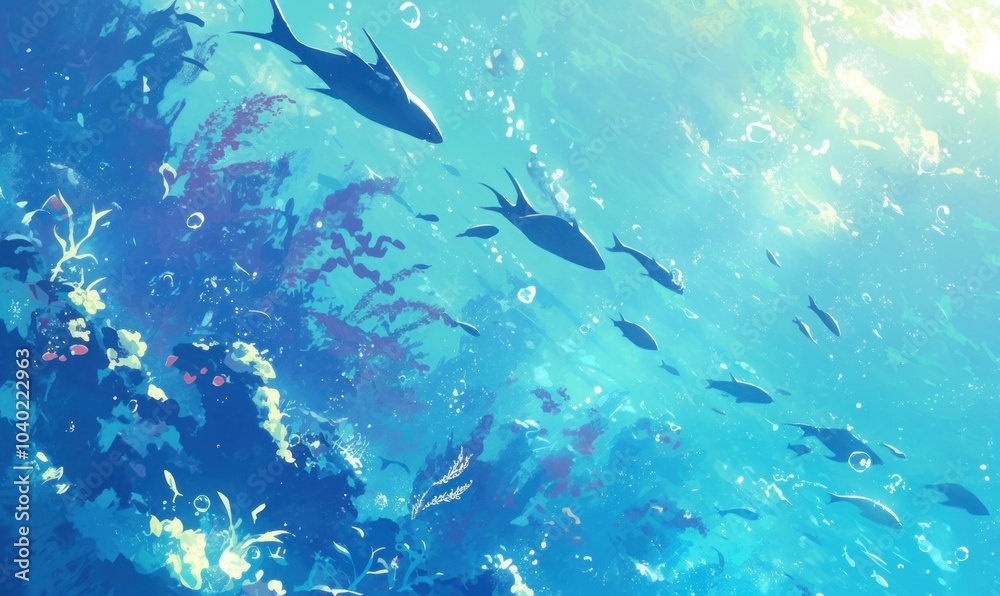 Naklejka premium Underwater Paradise with Fish and Coral