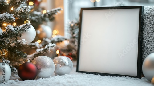 Christmas frame mockup and christmas tree. ai generated
