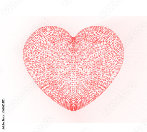 Shining heart shape composed of hexagonal particles
